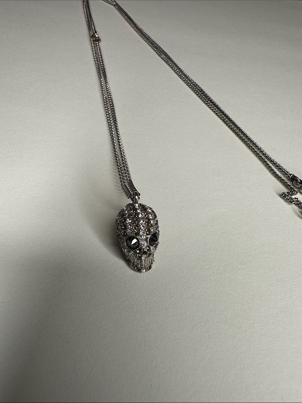 Rare Henri Bendel-Iconic Brown and White Tripe Skull Pendant Necklace